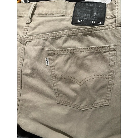 Levis 514 Khaki Pants Jeans Mens 36x34 Straight Fit Tan Beige Cotton Work Casual - Picture 8 of 15